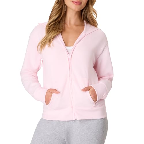 Hanes Women's EcoSmart Full-Zip Hoodie Sweatshirt, Pale Pink, Large