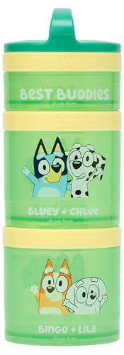 Image of Whiskware Bluey Stackable Snack Containers for Babies, Toddlers, and Kids, 3 Stackable Snack Cups for School and Travel, Cupholder Friendly, Bluey, Chloe, Bingo, and Lila, Best Buddies!