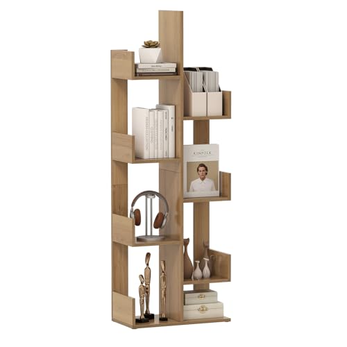 COSTWAY 8-Tier Tree Bookshelf, Wooden Bookcase Storage Shelving Unit with Anti-Toppling Device, Freestanding Magazine Book Display Rack for Home Office Living Room, 50x25x145cm (Natural)