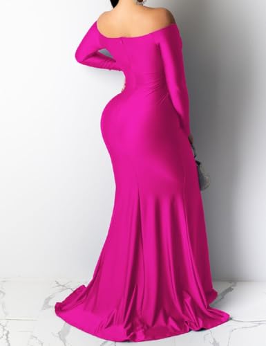 Image of Womens Off Shoulder Sexy V Neck High Split Long Maxi Dress, Formal Cocktail Party Evening Gown Mermaid Dress