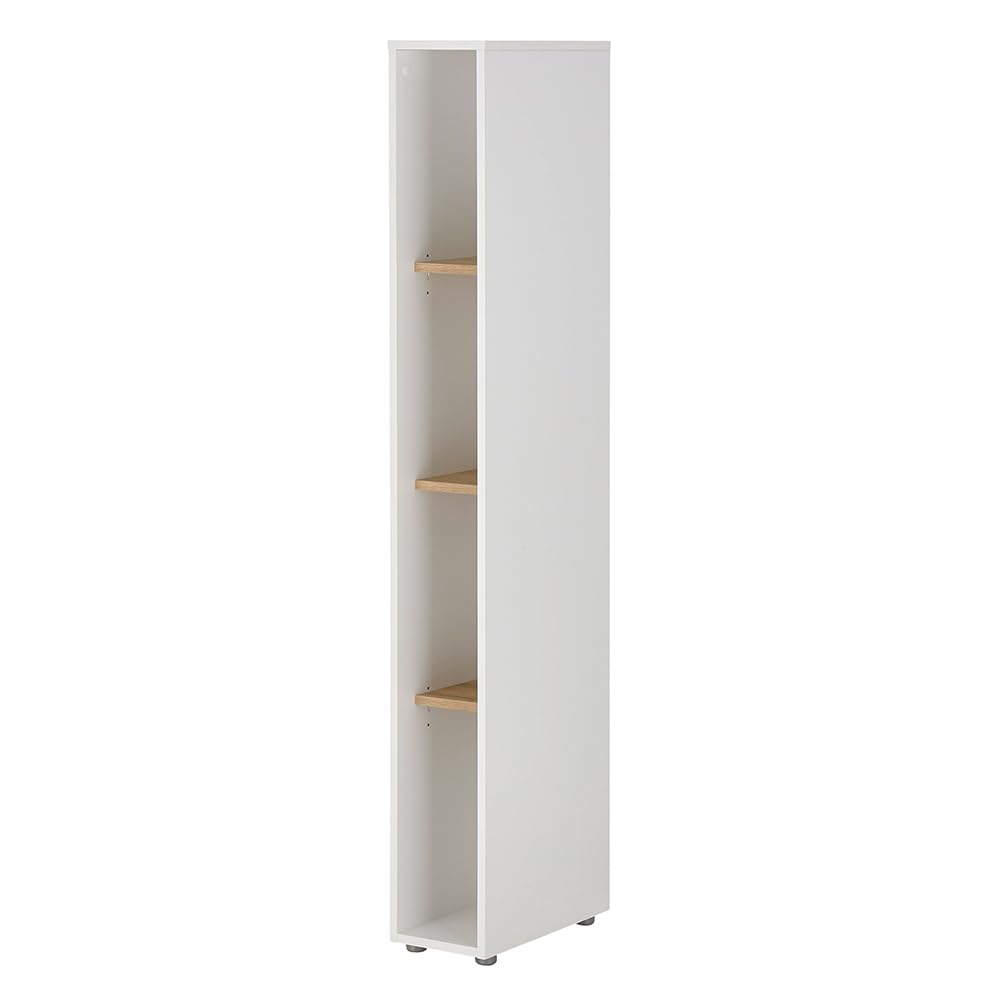 Lomadox Büromöbel Set weiß mit Eiche 4-teilig modern, 1 Schreibtisch, 1 Wandboard, 1 Regal, 1 Stauraumschrank
