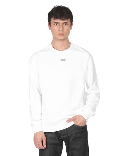 Image of Calvin Klein Stacked Logo Crew Neck White (Bright White)