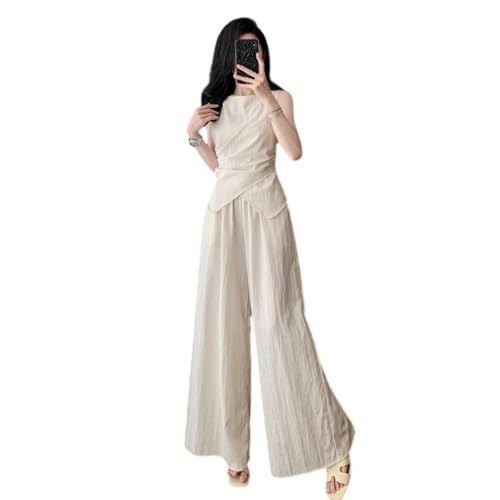 Conjunto de dos piezas de blusa sin mangas y pantalón palazzo fluido de lino para mujer