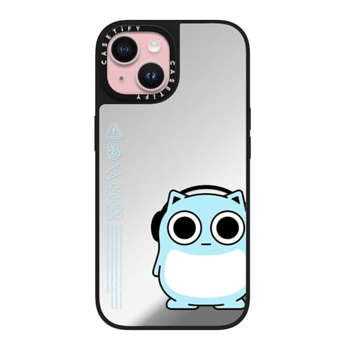 CASETiFY Magsafe �Ή��~���[ iPhone 15 �P�[�X [���ː� / 1.5m����̗����������N���A / Magsafe �ɑΉ�] - BLUE HAMHAM - �V���o�[ (�u���b�N�o���p�[)