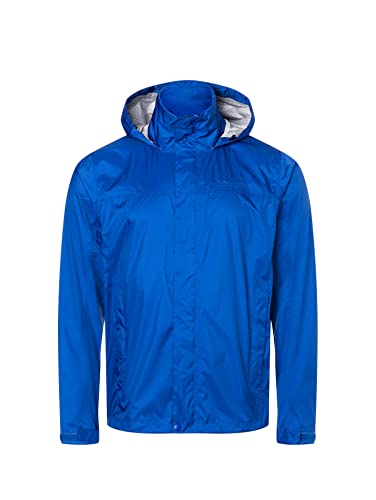 Marmot Meżczyzni PreCip Eco Jacket S22, Wodoodporna kurtka przeciwdeszczowa, oddychający płaszcz przeciwdeszczowy z kapturem, lekka wiatrówka hardshell na wędrówki, Dark Azure, S