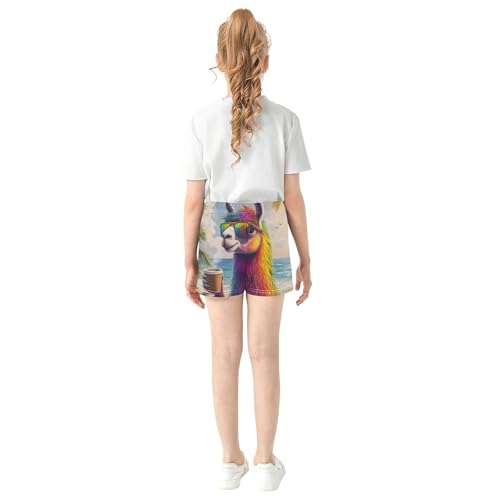 Girls Rainbow Llama Coffee Summer Shorts Cute Animal Print Athletic Soft Pajama Shorts Youth Comfy Clothes, X-Small3