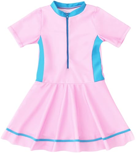SEAUR Girls One Piece Swimsuit Kids Short Sleeve Zipper Swimsuit Girls Bathing Suit Rash Guard Sun Protection Modest Swimwear