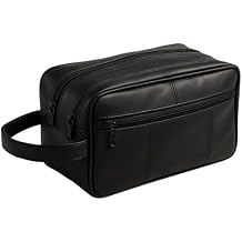 Mens Large Genuine Leather Travel Overnight Wash Gym Toiletry Shaving Bag 3520 Black