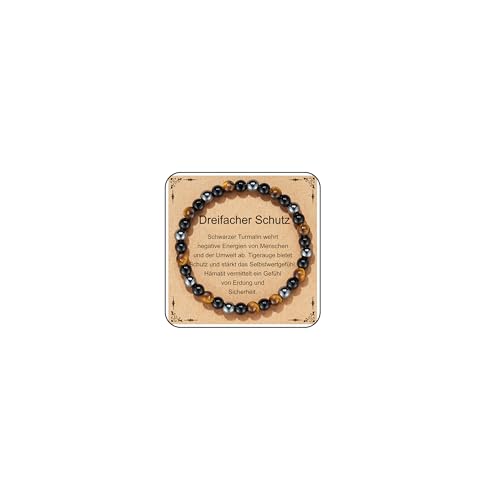 Schwarzer Turmalin Tigerauge Hämatit Stein Armband für Frauen Damen Bergkristall Edelstein Perlen Naturstein Chakra Beads Bracelet Spiritueller Seelenschmuck Glücksarmband Heilsteine Schmuck Geschenk