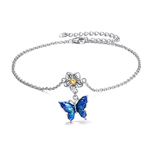 Image of YAFEINI Anklet Bracelets for Women Girls Sterling Silver Hummingbird /Dragonfly /Butterfly Link Chain Anklets Jewelry Gifts