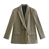 Women Double Breasted Blazer Office Lady Loose Classic Coat Suit Jacket Female Chic Outwear Outfits