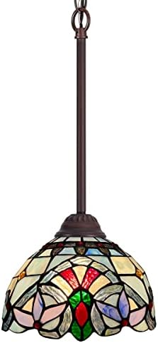 Capulina Tiffany Mini Pendant Light 8 Inch Wide Light Blue Victorian Style Stained Glass Hanging Lamp for Kitchen Island Dining Room Bar Hallway Home Office
