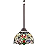 Capulina Tiffany Mini Pendant Light 8 Inch Wide Light Blue Victorian Style Stained Glass Hanging Lam