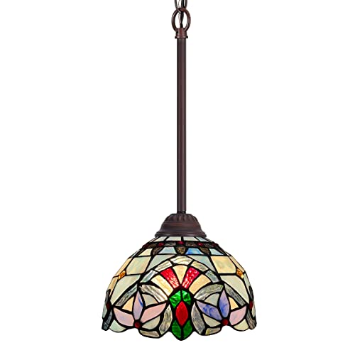 Capulina Tiffany Mini Pendant Light 8 Inch Wide Light Blue Victorian Style Stained Glass Hanging Lamp For Kitchen Island Dining Room Bar Hallway Home Office #TOP16