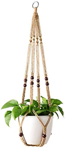 Mkono Macrame Plant Hanger Indoor Jute Hanging Planter Basket with Wood Beads Decorative Flower Pot Holder No Tassels for Indoor Outdoor Boho Home Decor 35 Inch, Brown
