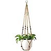Mkono Macrame Plant Hanger Indoor Jute Hanging Planter Basket with Wood Beads Decorative Flower Pot Holder No Tassels for Indoor Outdoor Boho Home Decor 35 Inch, Brown, Set of 1 (POTS NOT Included)