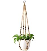 Mkono Macrame Plant Hanger Indoor Jute Hanging Planter Basket with Wood Beads Decorative Flower P...