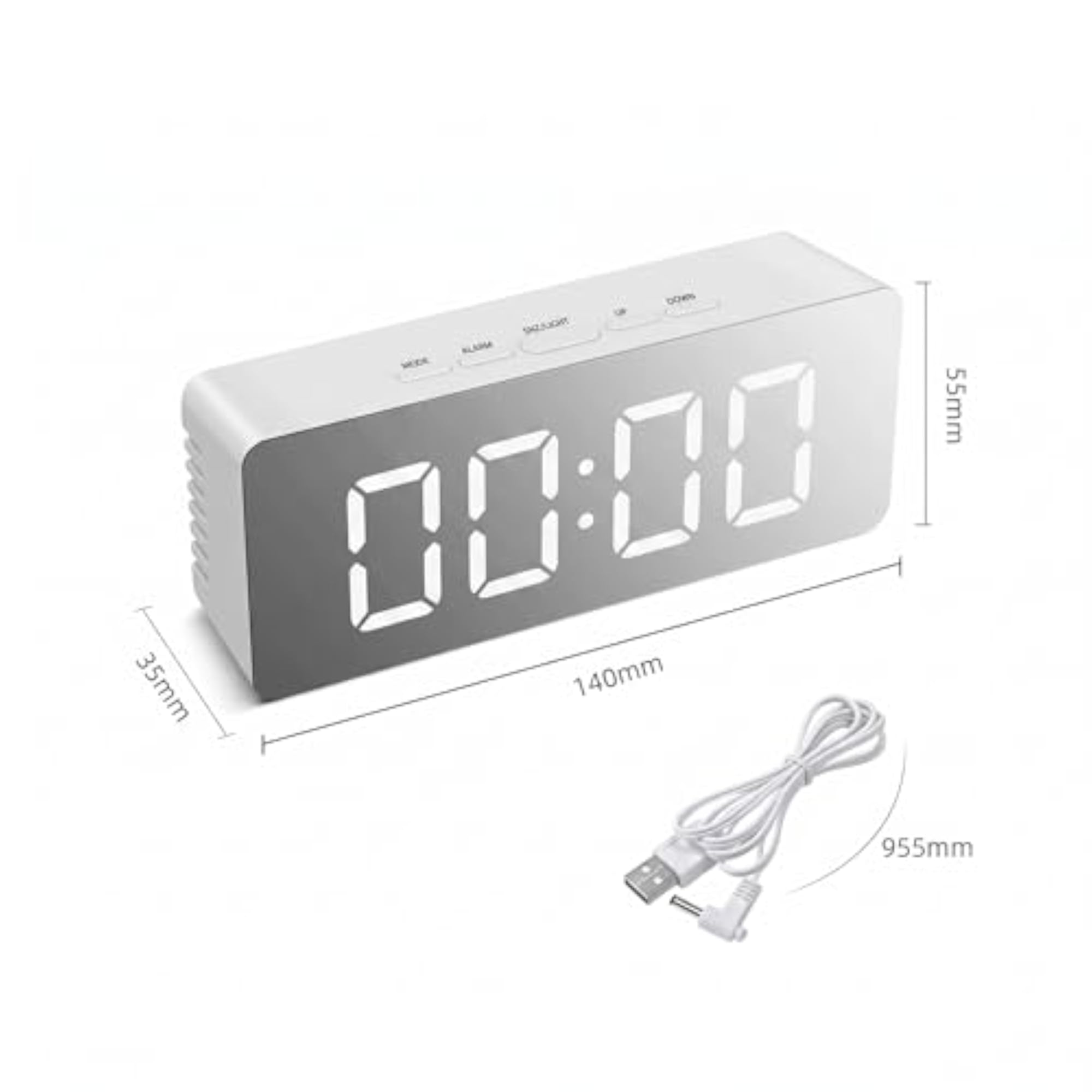 Digital Alarm Clock with LED Mirror Display, Snooze & Temperature
