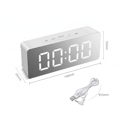 Image of Digital Alarm Clock for Bedroom and Study Table LED Mirror Display Desk Clock with Snooze and Time Date Temperature Function Modern Table Clock White | Pack of 1