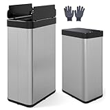 LIFEZEAL 60L Mülleimer, Küchenabfalleimer mit Smart Sensor, Abfalleimer Küche mit Deckel für Mülltrennung, Mülltrennsysteme mit doppelter Öffnung, Trash Bin für Innenbereich (Silber)