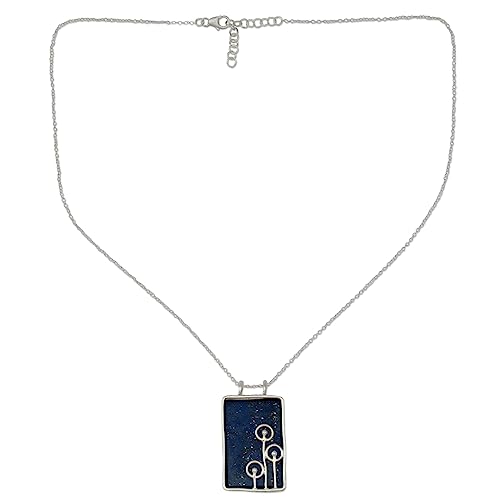 Novica Handmade Lapis Lazuli Pendant Necklace Modern .925 Sterling Silver Blue India Royal Reflecting Pond Birthstone 'Star Shower' #TOP9