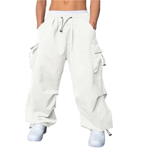 WZIKAI Men's Baggy Cargo Pants Casual Parachute Cargo Pants Loose Fit Hip Hop Harem Pants with Pockets White S by WZIKAI - Used condition - Image 2