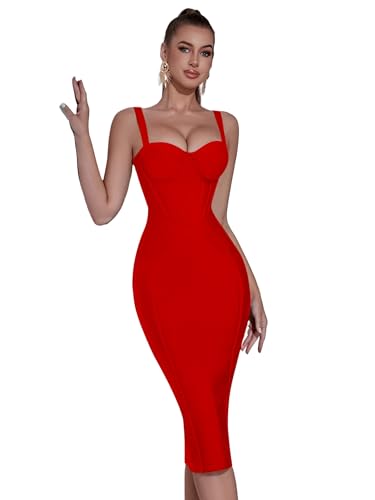 Image of Bandage Womens Formal Dress Spaghetti Strap Bodycon Prom Dress Celebrity Sexy Sleeveless Midi Evening Club Party Wear