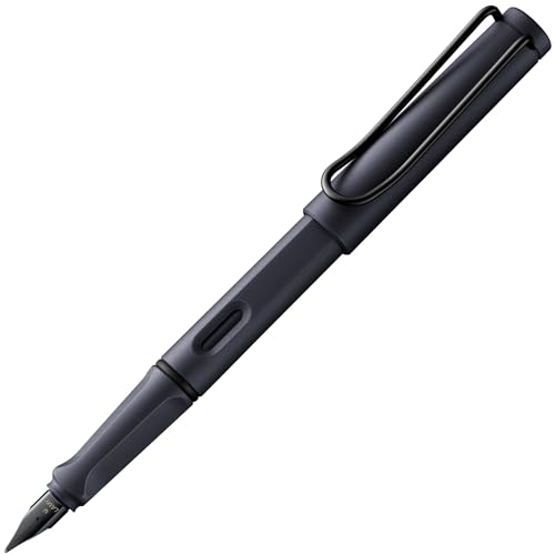 Image of Lamy Safari Steel Black Fountain Pen with LH Steel Nib in Line Width M | Lamy Fountain pen with ergonomic handle - robust ASA plastic - incl. LAMY T 10 ink cartridge blue