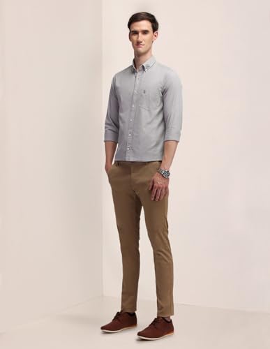 Image of U.S. Polo ASSN. Solid Slim Fit Shirts for Men - 100% Cotton, Full Sleeve Mens Casual Shirts