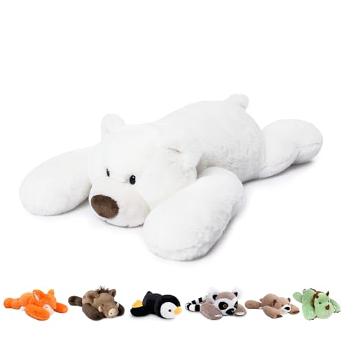 Niuniu Daddy Weighted Polar Bear Stuffed Animals for Kids & Adults, 24 - 5lb Large Weighted Plushies Pillow for Sleeping and Calming, Cute Lying Plush Toy Huggable Gift for Everyday Comfort