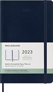 Moleskine Weekly Planner 2023, 12-Month Weekly Diary with Horizontal Layout, Weekly Horizontal Planner, Soft Cover, Large Size 13 x 21 cm, Colour Sapphire Blue