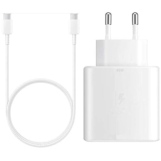 Image of Original 45W Power Delivery Adapter with USB C to USB C Cable Compatible with Samsung Galaxy S20 Ultra, Note 10+, S21 Ultra, Z Fold2, Z Fold3, S22 Ultra, Z Fold4 -(Adapter & Cable) White
