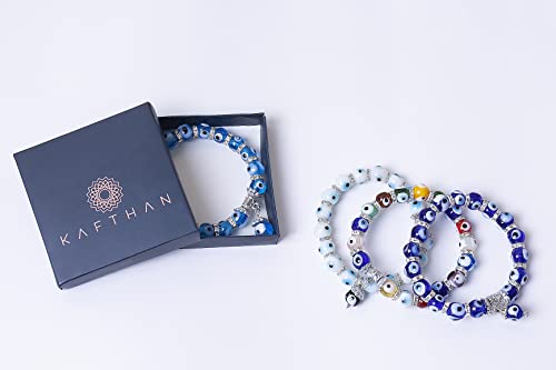 Kafthan - Stretchable Blue Turkish Evil Eye Beaded Bracelet Men & Women - Nazar Bracelet - Good Luck Bracelets - Glass Greek Beaded Evil Eye Bracelet - Protection Bracelet. #TOP3