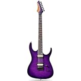 Leo Jaymz Electric Guitar Monsoon Series,Reverse Headstock,Mahogany Body,Roasted Maple Neck,Rosewood Fretboard,Locking Tuners,Rounded End Frets,AlnicoV Pickups,Fixed Bridge (Violet Flame)