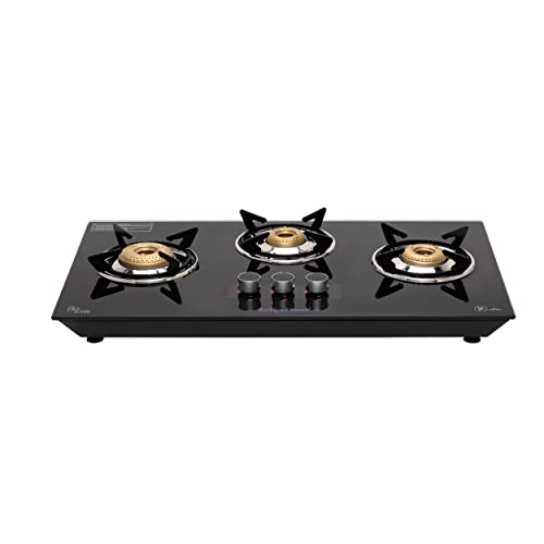 Surya Flame Apollo Round Hob Top | Manual Glass Stove with Spill Proof Desing & Jumbo Burner | 2 Years Complete Doorstep Warranty - Black (3 Burner)