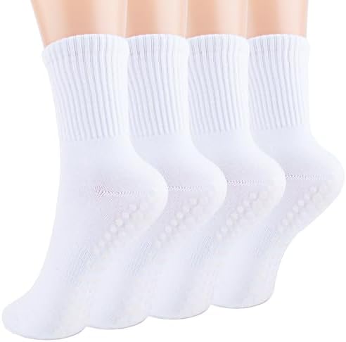 Pilates Yoga Socks with Grips for Women - Crew Length Ballet Barre Socks - Sticky Workout Hospital Socks