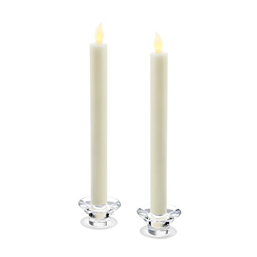 LampLust Glass Taper Candle Holders - Clear Glass, Round Modern Design, 1.5" Height, for Wedding Centerpiece, Easter Dinner or Home Decor, Fits Standard 3/4 Inch Candlesticks - Set of 2