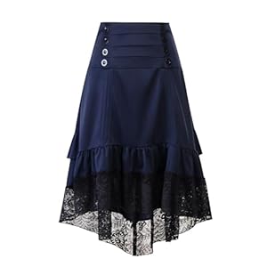 Gothic Skirts for Women Renaissance Steampunk Stitching Ruffle Skirt Medieval Vintage Pleated Middle Length Skirt