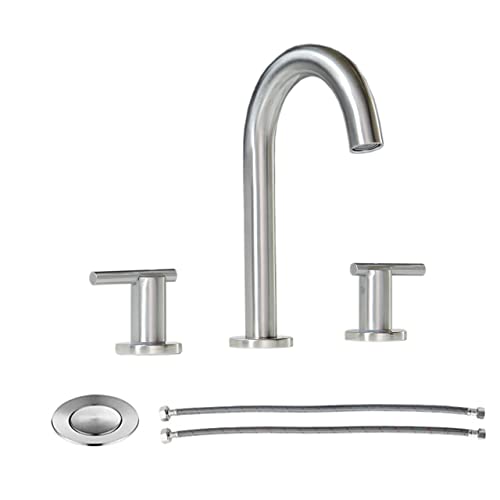 VAPSINT Modern 2 Handle 3 Hole Brushed Nickel Widespread Bathroom Faucet,Best Commercial Bathroom Sink Faucet Lavatory Vanity Faucet with Water Supply Hoses