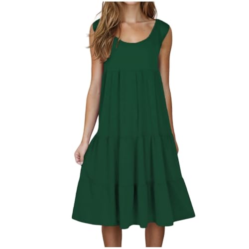 Army Lime Green Sleeveless for Women Summer Fall Crew Neck Spandex Midi Knee Length Loose Fit Brunch Basic Dresses Womens 2025 Clothing Fashion Country Concert M