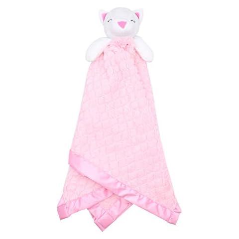 EVERYDAY KIDS Large Lovey Baby Security Blanket for Girls Sweet Cat Stuffed Animal on 30” Adorable Pink Snuggle Baby Blanket; Fluffy Fleece with Attached Plush Toy to Cuddle Cover