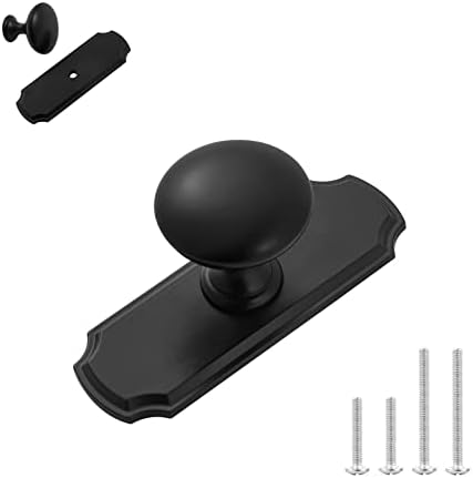 Black Cabinet Knobs with Backplate, 8 Pack Solid Dresser Knob, 1 1/5" (30mm) Diameter Round Matte Black Bifold Closet Door Knobs Kitchen Cabinet Handles Pulls Knobs for Cabinets and Drawers Hardware