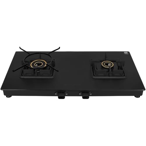 Faber 2 Burner 70Cm Cooktop |Auto Ignition| |Metal Knobs| MS Diamond coated Pan Support | Matt Black Glass Finish |5...
