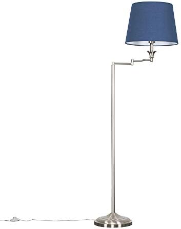 MiniSun Modern Adjustable Swing Arm Floor Lamp in a Brushed Chrome Finish with a Beige Tapered Light Shade
