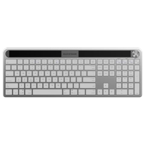 Sequin XQT Wireless Solar Keyboard, Full Size Solar Rechargeable Keyboard for PC/Desktop/PC/Laptop/Tablet/Smart TV and Windows 10/8 /7 Built-in Rechargeable Battery (Silver) Cover