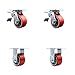 Polyurethane on Cast Iron Swivel Top Plate Caster Set of 4 w/4" x 2" Red Wheels - Includes 2 Swivel with Total Lock Brakes & 2 Rigid - 2800 lbs Total Capacity - Service Caster Brand