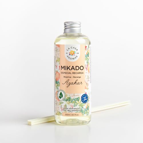 Snowdvance - La Casa de los Aromas - Ambientador Mikado Reposición - Incluye Sticks de Recambio - Fragancia Duradera - Ideal para el Hogar, Baño, Casa - 250 ml (1, azahar)