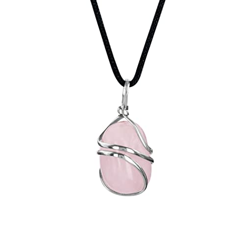 Pyor Rose Quartz Crystal Necklace Tumbled Gemstone Pendant For Men & Women, Pink Quartz - Chakra Stones Necklaces, Spiritual Jewelry, Abundance, Stone Necklaces For Women Good Luck Gift #TOP26