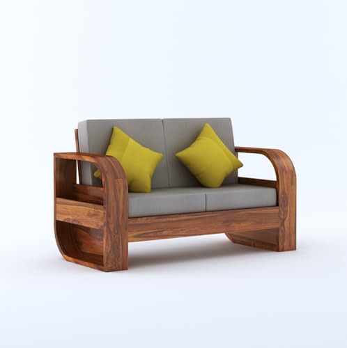 Image of Ganpati Arts Sheesham Wood 2 Seater Sofa Set for Living Room Home Office Solid Wood Sofa Set Furniture Wooden Sofa Set Two Seater (Natural Finish)