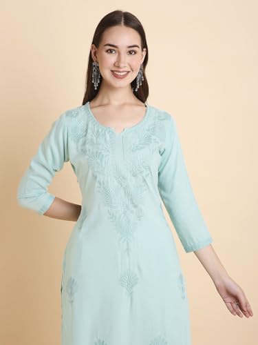 Image of RATAN Rayon Straight Lucknowi Chikankari Ethnic Wear Kurta for Women
